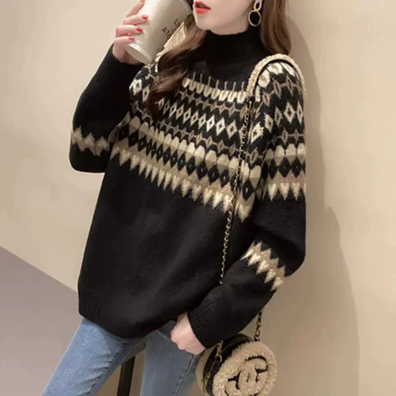 Damen Modischer Pullover mit geometrischem Fair-Isle-Muster Heidi-Mode