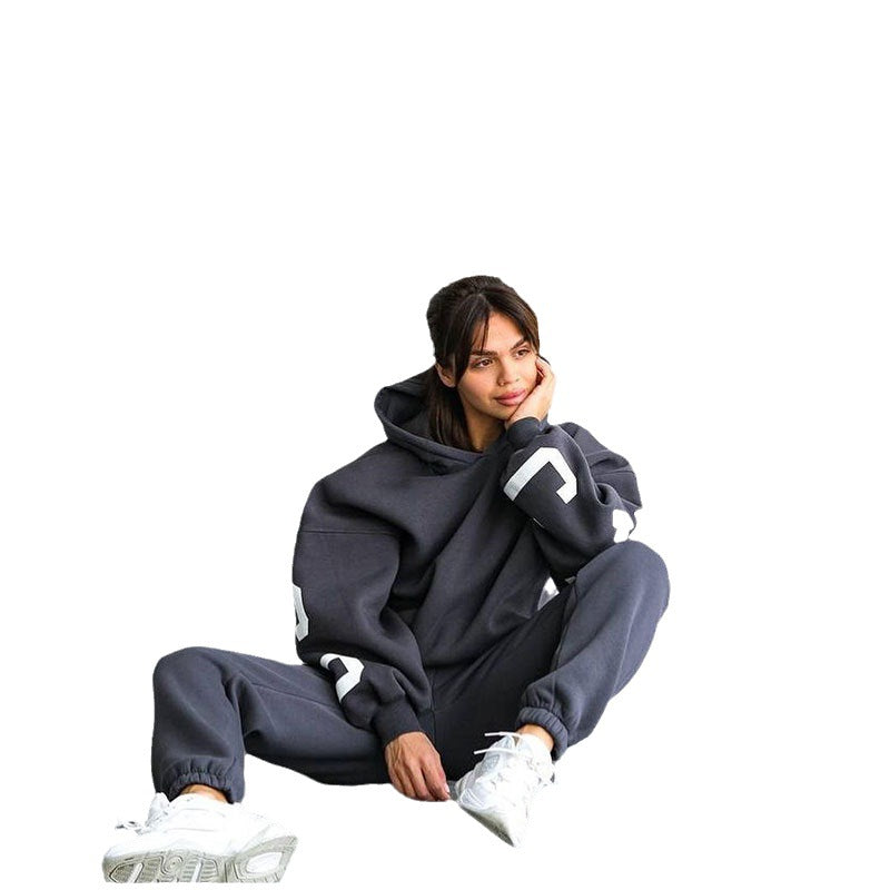 Damen Lässiger Oversize-Sweatanzug mit Kapuze und elastischem Bund Heidi-Mode