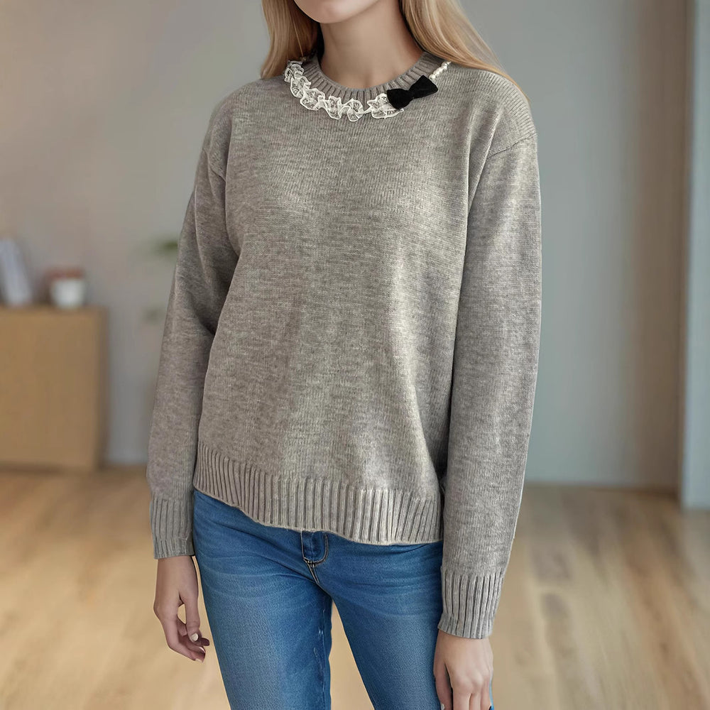 Damen lässiger Pullover mit dekorativem Kragen Heidi-Mode