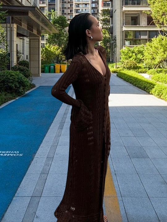 Damen Großer Strickcardigan mit offener Maschenstruktur und weit geschnittenen Ärmeln Heidi-Mode