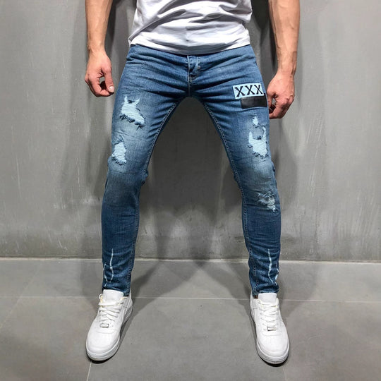 Herren Slim Fit Jeans mit modernen Destroyed-Effekten Heidi-Mode