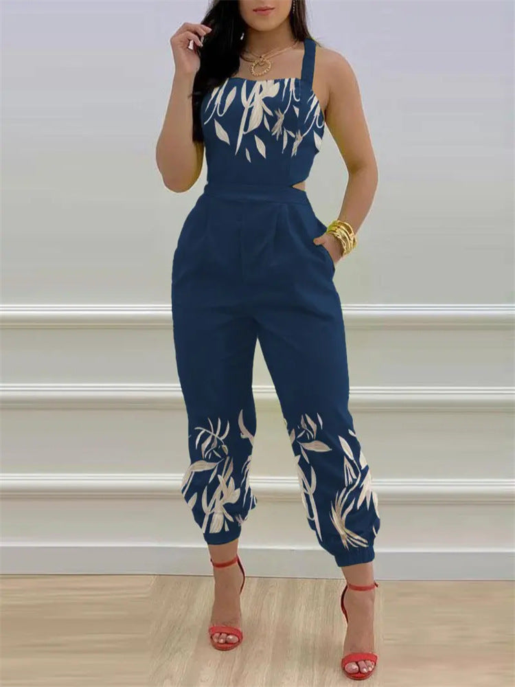 Damen eleganter Jumpsuit mit detailverliebtem Blättermotiv Heidi-Mode