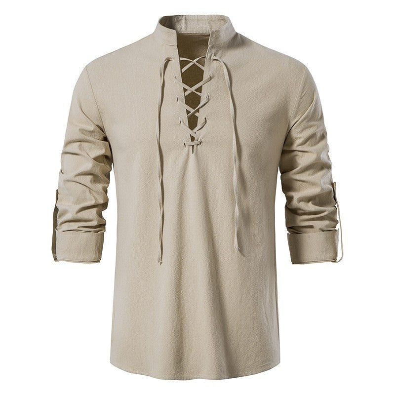 Herren lässiges Langarmhemd mit modernem Schnürdesign und hochqualitativer Baumwolle Heidi-Mode