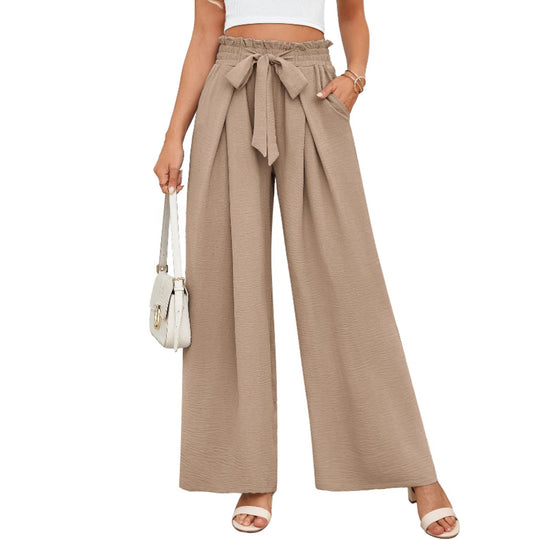 Damen weite Hochbundhose mit Taillengürtel und fließendem Stoff Heidi-Mode