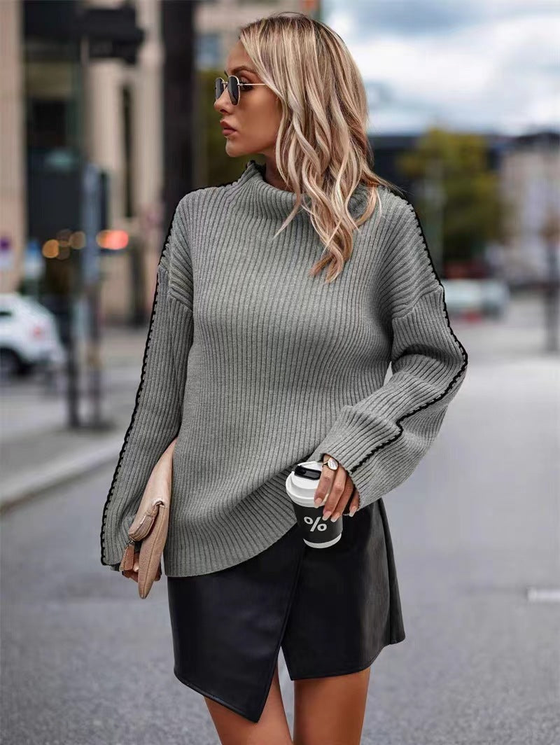 Damen Strickpullover mit elegantem Rollkragen und modischen Ärmelöffnungen Heidi-Mode