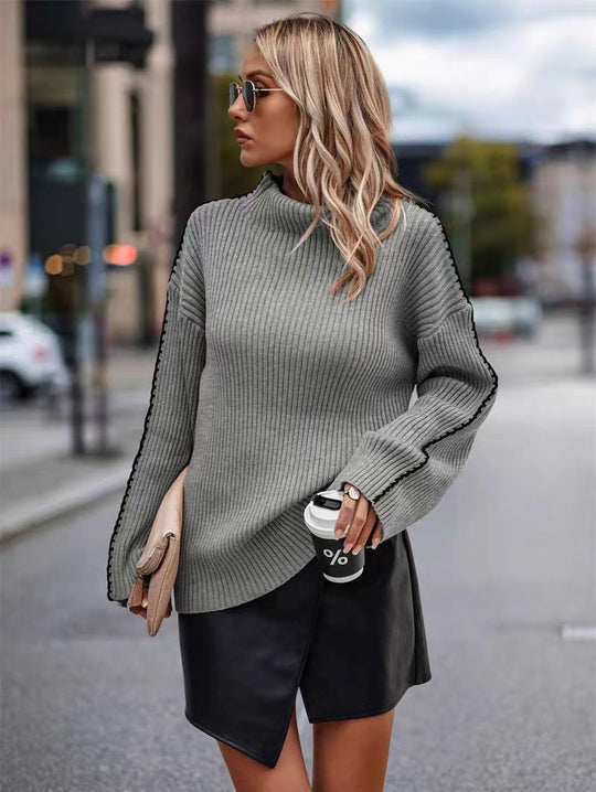 Damen Strickpullover mit elegantem Rollkragen und modischen Ärmelöffnungen Heidi-Mode