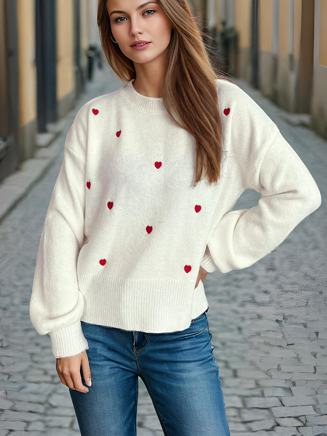 Damen Pullover mit verspieltem Herzdesign Heidi-Mode