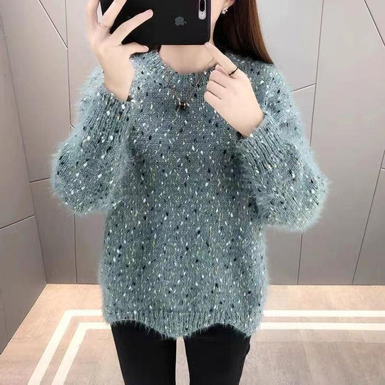 Damen Flauschiger Pulli mit einzigartigem Strukturdesign und funkelnden Akzenten Heidi-Mode