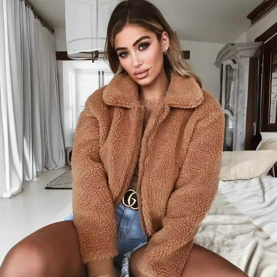 Damen Kuschelige Fleecejacke mit hohem Kragen und elastischen Bündchen Heidi-Mode