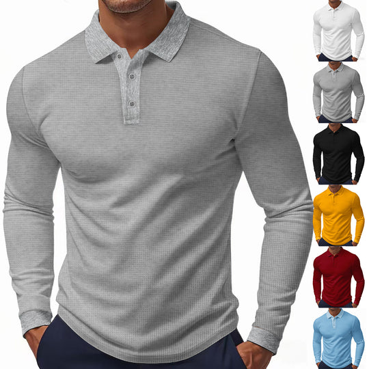 Herren Langarm Poloshirt mit strukturierter Oberfläche und modischen Akzenten Heidi-Mode