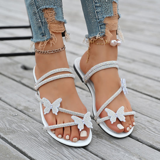 Damen Pantolette mit funkelnden Schmetterlingsakzenten und komfortablem Riemendesign Heidi-Mode