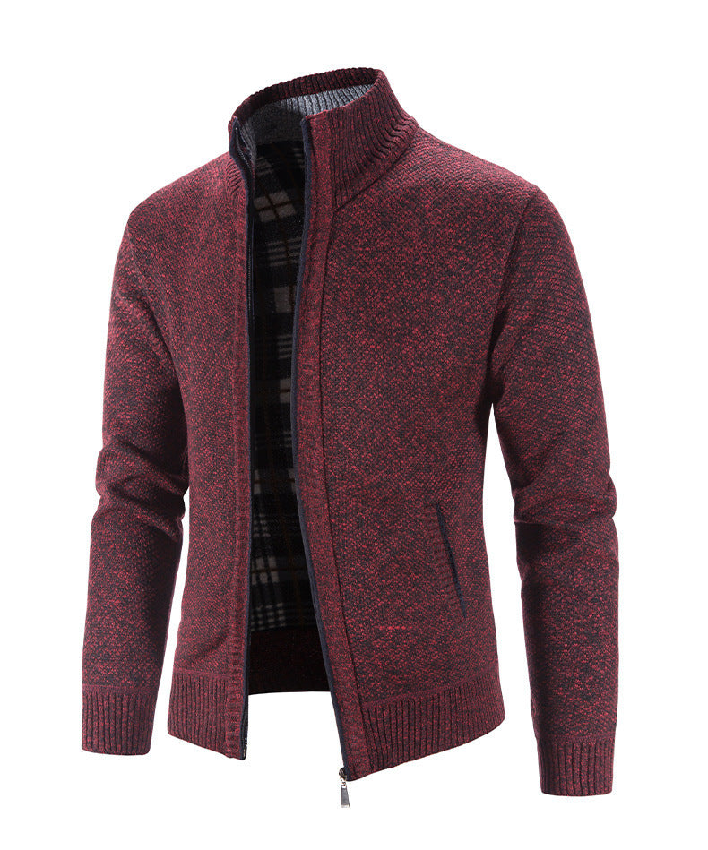 Herren Strickjacke mit strukturiertem Muster und hohem Stehkragen Heidi-Mode