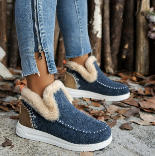 Damen bequeme Fleece-Hausschuhe mit warmem Innenfutter und rutschfester Sohle Heidi-Mode