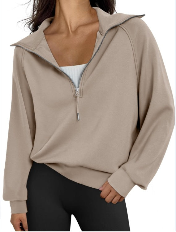 Damen lässiger Sweatpullover mit hohem Kragen und Reißverschluss Heidi-Mode