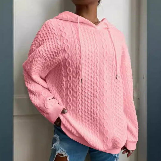 Damen Oversized Strickpullover mit kreativem Kabeleffekt und Kapuze Heidi-Mode