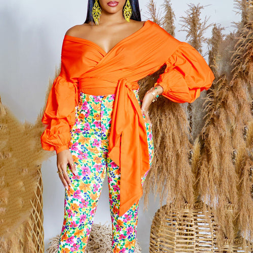 Damen Wickelbluse mit voluminösen Ärmeln und eleganter Schleifenbindung Heidi-Mode