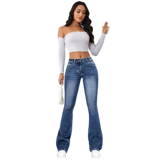 Damen Flared Jeans mit hohem Bund und weichem Denim Heidi-Mode