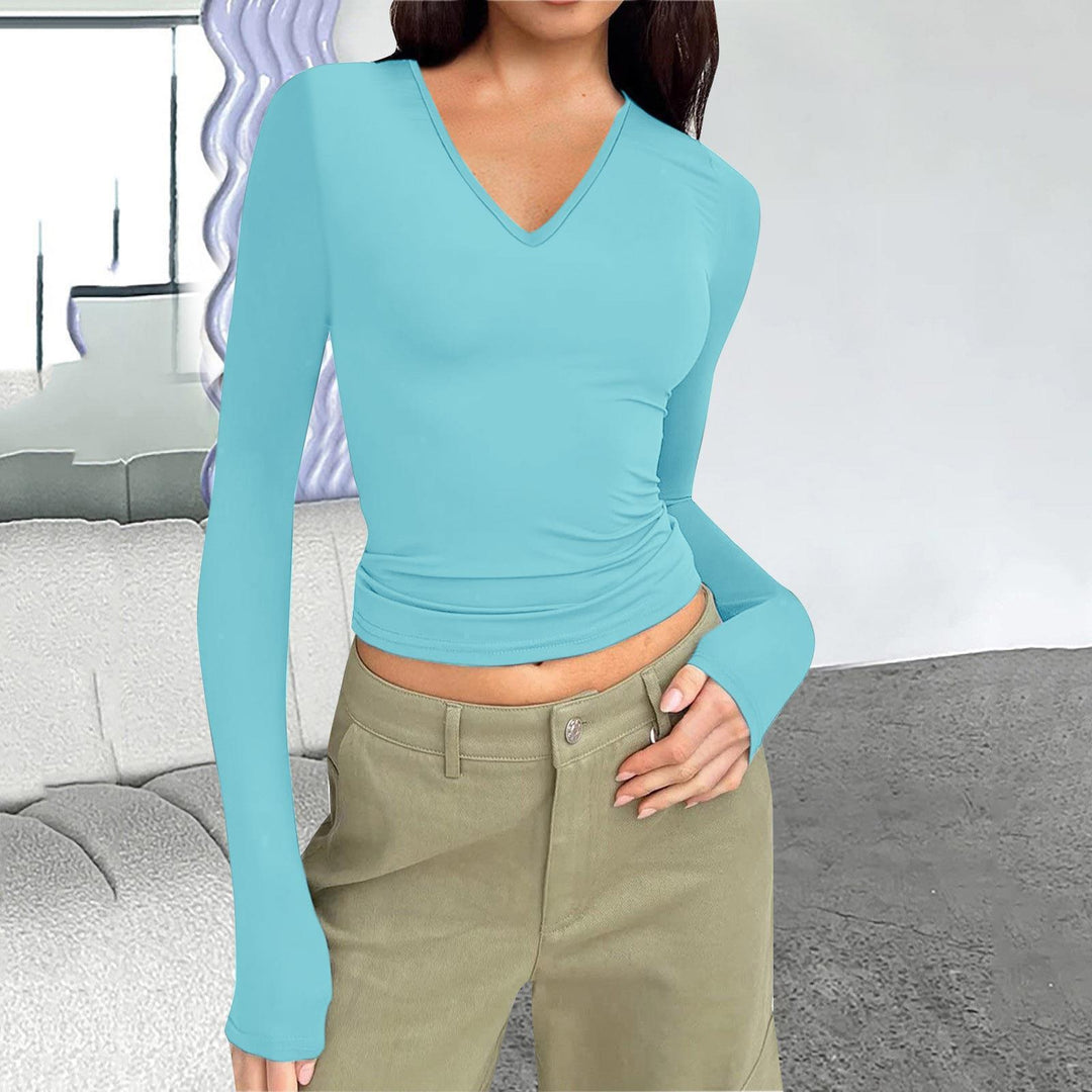 Damen Langarmshirt mit V-Ausschnitt von Heidi-Mode