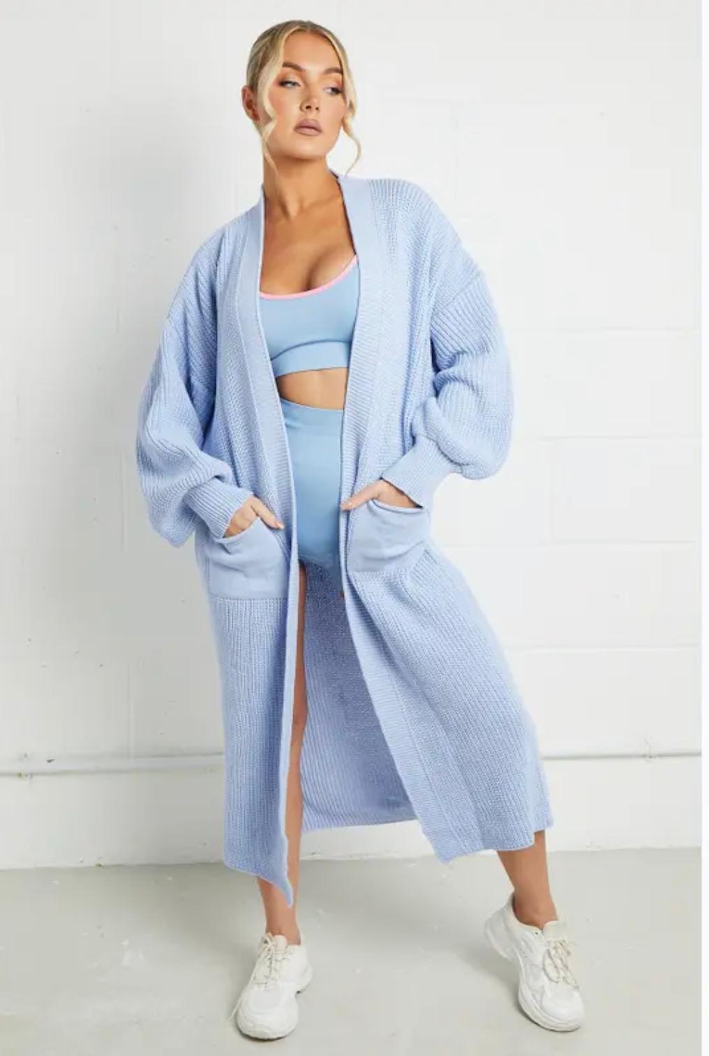 Damen Langer Strickmantel mit großzügigen Taschen Heidi-Mode