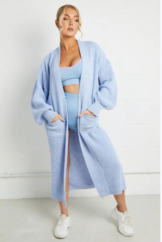 Damen Langer Strickmantel mit großzügigen Taschen Heidi-Mode