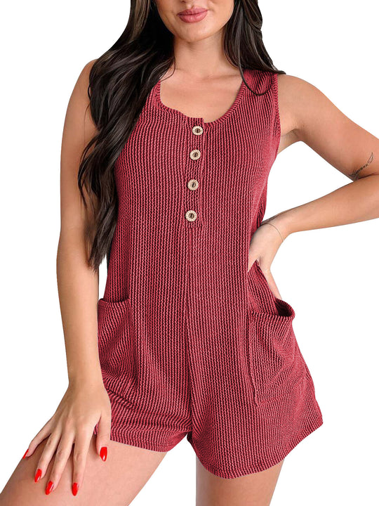 Damen Jumpsuit mit strukturiertem Muster und dekorativen Knöpfen Heidi-Mode