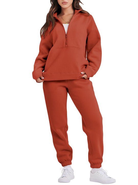 Damen Sportlicher Fleece-Jogginganzug mit halbem Reißverschluss Heidi-Mode