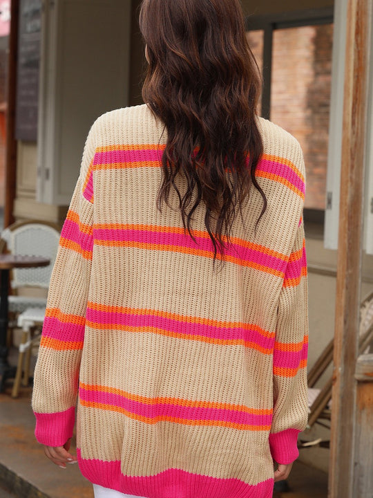 Heidi-Mode | Festlicher Winter Gestreifter Wollcardigan Für Damen - Ideal Für Den Winter