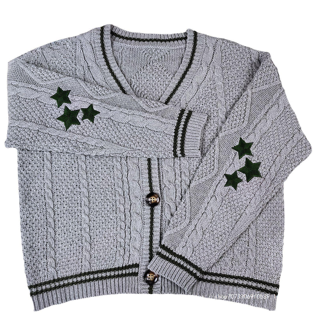 Damen Grobstrick Cardigan mit tiefem V-Ausschnitt und kontrastierenden Knopfdetails Heidi-Mode