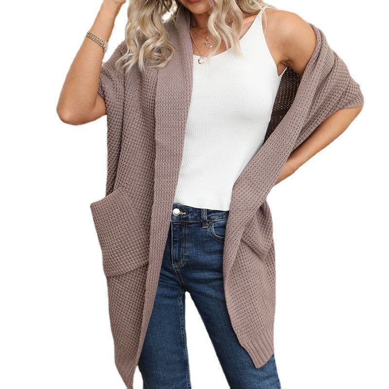 Damen lässiger Strickmantel mit praktischen Taschen und offener Front Heidi-Mode