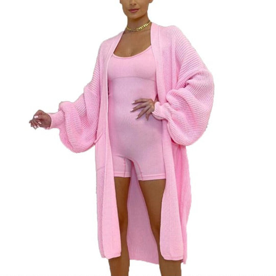 Damen Langer Strickmantel mit großzügigen Taschen Heidi-Mode