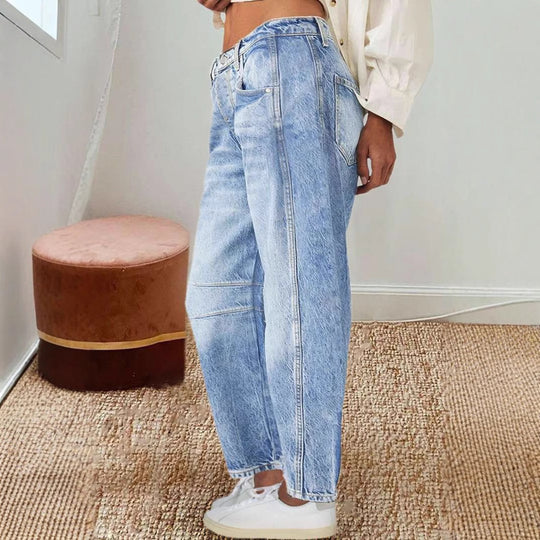 Damen Weite Jeans im lässigen Vintage-Stil mit hochwertigen Details Heidi-Mode