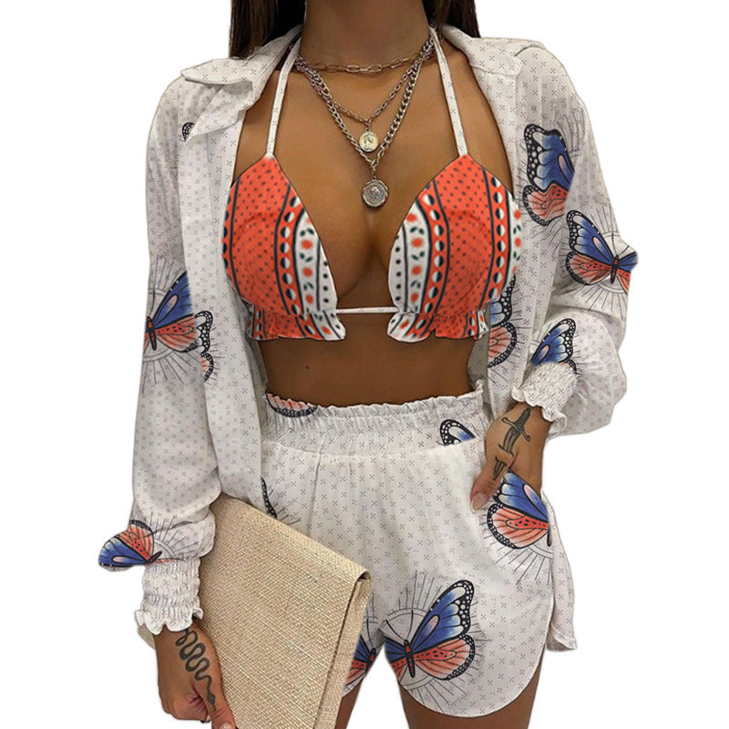 Damen Bikiniset im modernen Butterfly-Design mit luftiger Bluse Heidi-Mode