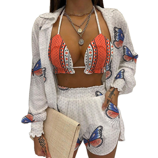 Damen Bikiniset im modernen Butterfly-Design mit luftiger Bluse Heidi-Mode