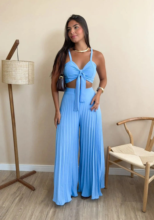 Damen Plissierte weite Hose mit Bindegürtel Heidi-Mode