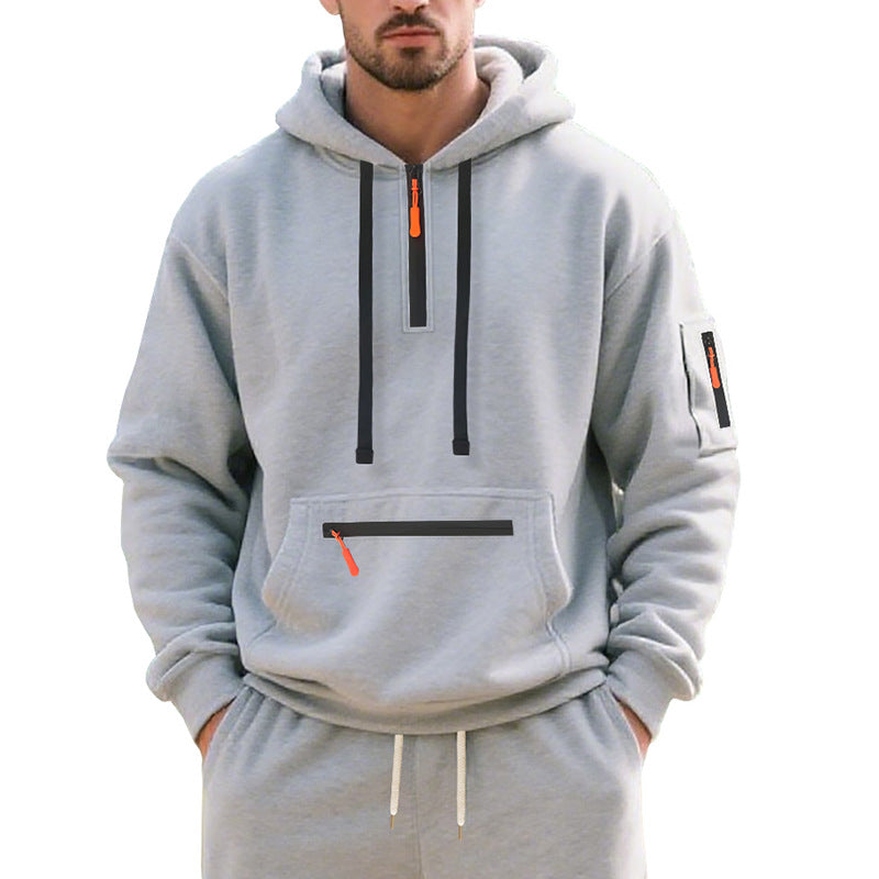 Herren funktionaler Kapuzenpullover mit Reißverschluss und seitlichen Taschen Heidi-Mode