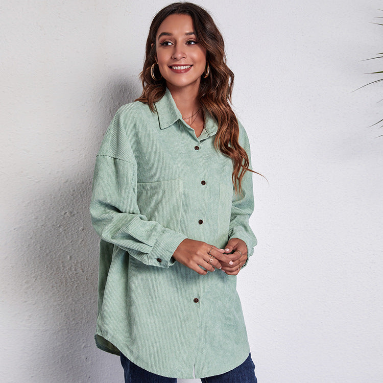 Damen Oversized Hemdblusenshirt aus Cord Heidi-Mode