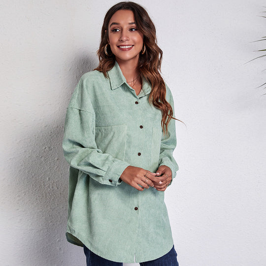 Damen Oversized Hemdblusenshirt aus Cord Heidi-Mode