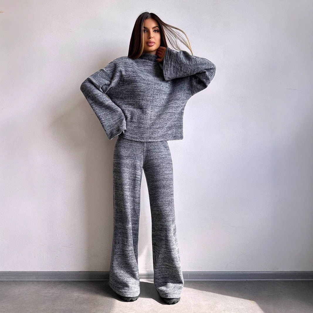 Damen Lässiges Strickanzug mit weitem Schnitt und hohem Kragen Heidi-Mode