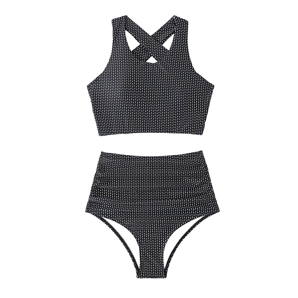 Damen Bikiniset mit hoch geschnittenen Unterteilen und Raffung Heidi-Mode