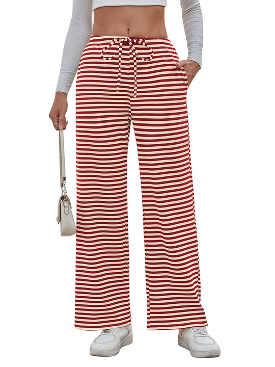 Damen weite Streifenhose mit elastischem Bund und Kordelzug Heidi-Mode