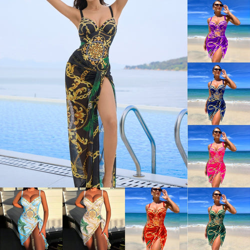 Damen Strandkleid mit elegantem Wickel-Design und auffälligem Muster Heidi-Mode