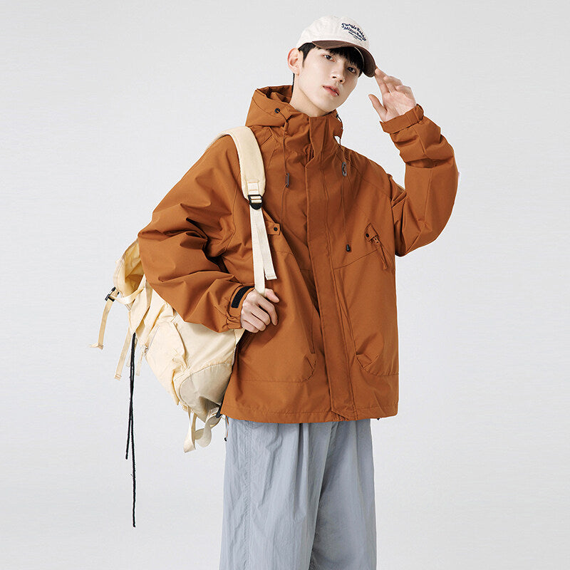 Herren Windbreaker-Jacke mit verstellbarem Kapuzenkragen und praktischen Taschen Heidi-Mode