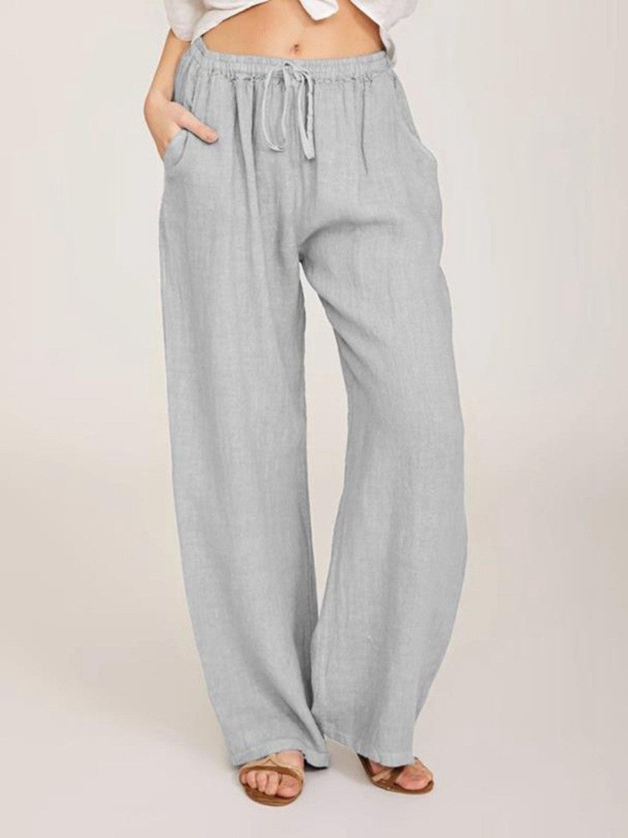 Damen Leinenhose mit weitem Bein und praktischen Seitentaschen Heidi-Mode