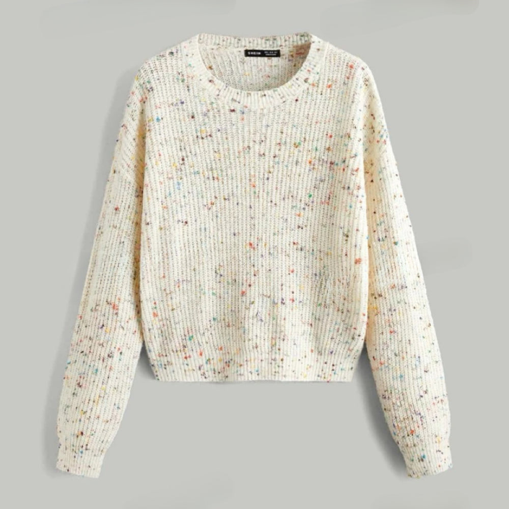 Damen lockerer Rippenpullover mit bunten Akzenten Heidi-Mode