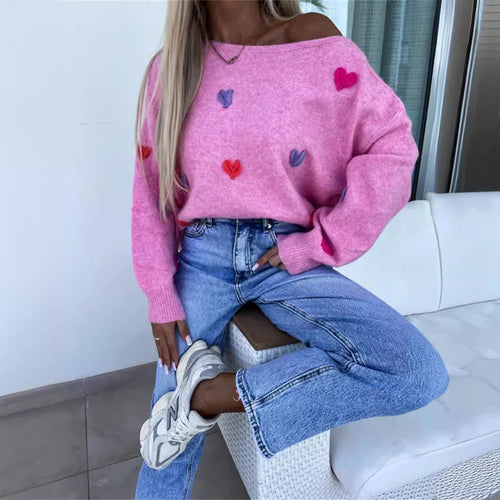 Damen Pullover mit verspielten Herzen und lässigem Schnitt Heidi-Mode