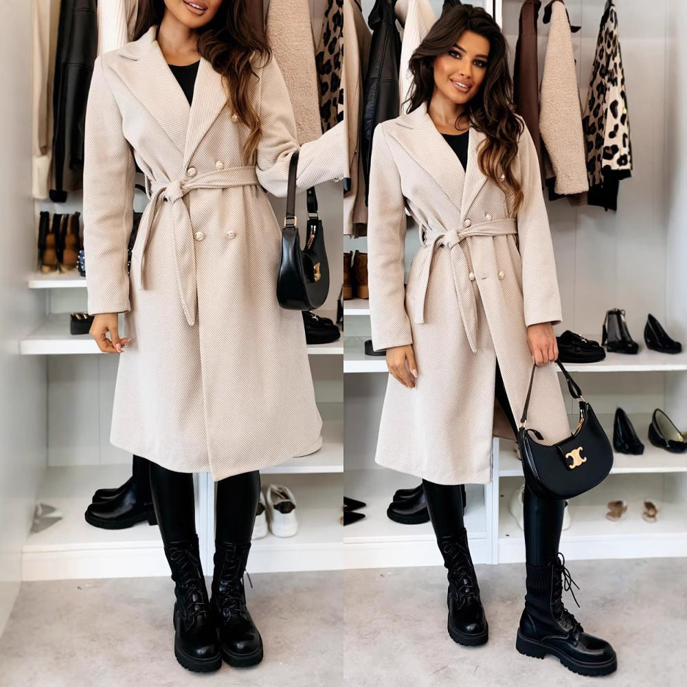 Damen Eleganter Trenchcoat mit taillierbarem Gürtel und Doppelreiher Heidi-Mode