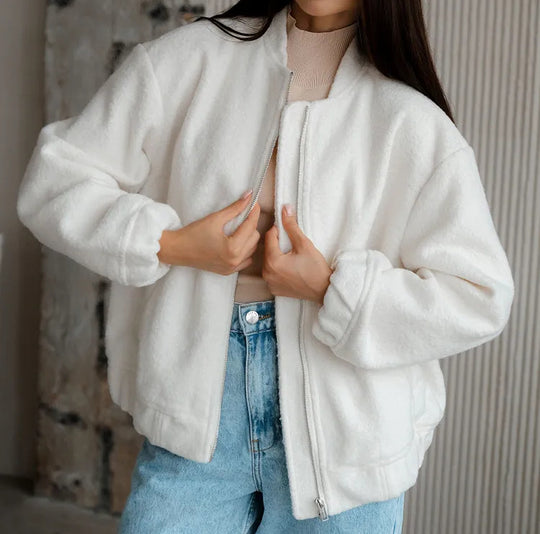 Damen Modische Bomberjacke aus weichem Wollmix mit Extragroßen Ärmeln Heidi-Mode