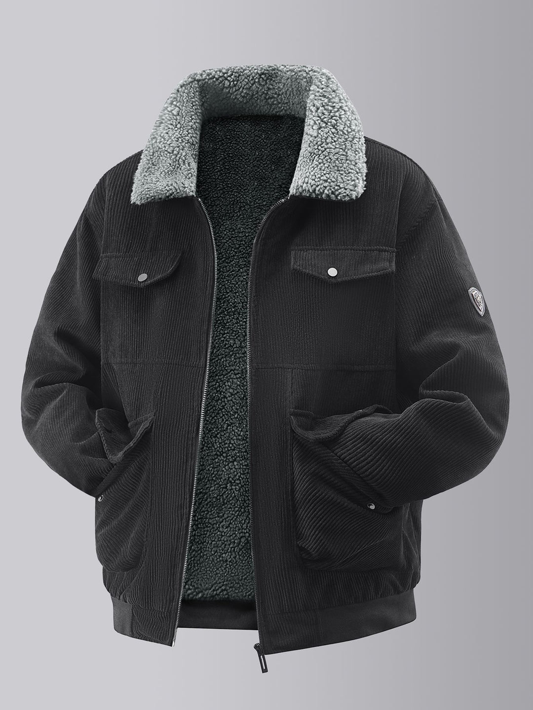 Herren kuschelige Teddy-Fleecejacke mit praktischen Brusttaschen und elastischen Bündchen Heidi-Mode