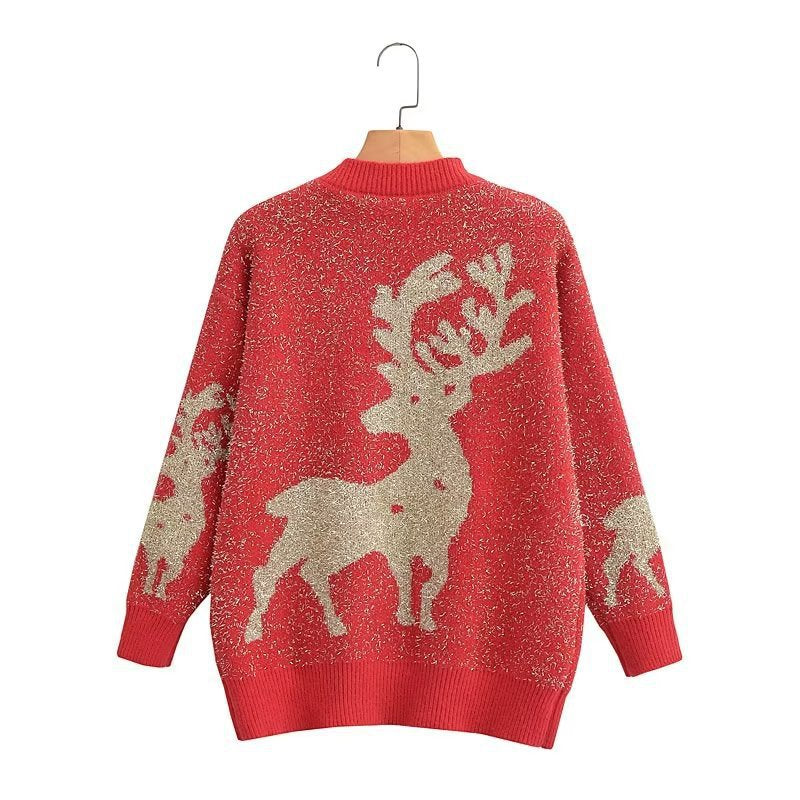 Damen Festlicher Pullover mit 3D-Rentier-Motiv Heidi-Mode