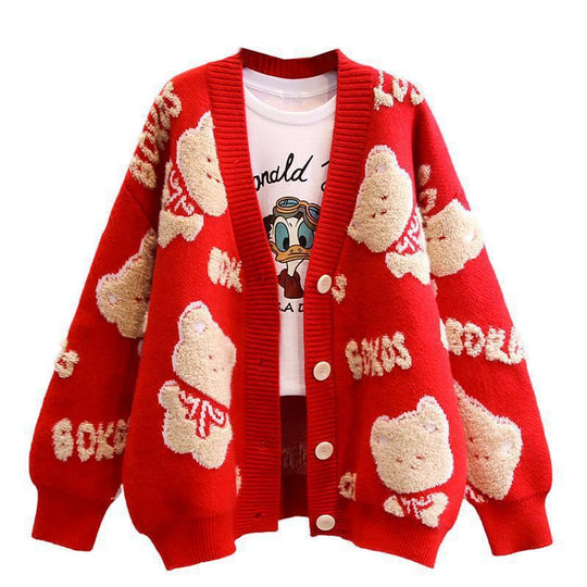 Damen Kuscheliger Cardigan mit Bärenmotiv Heidi-Mode